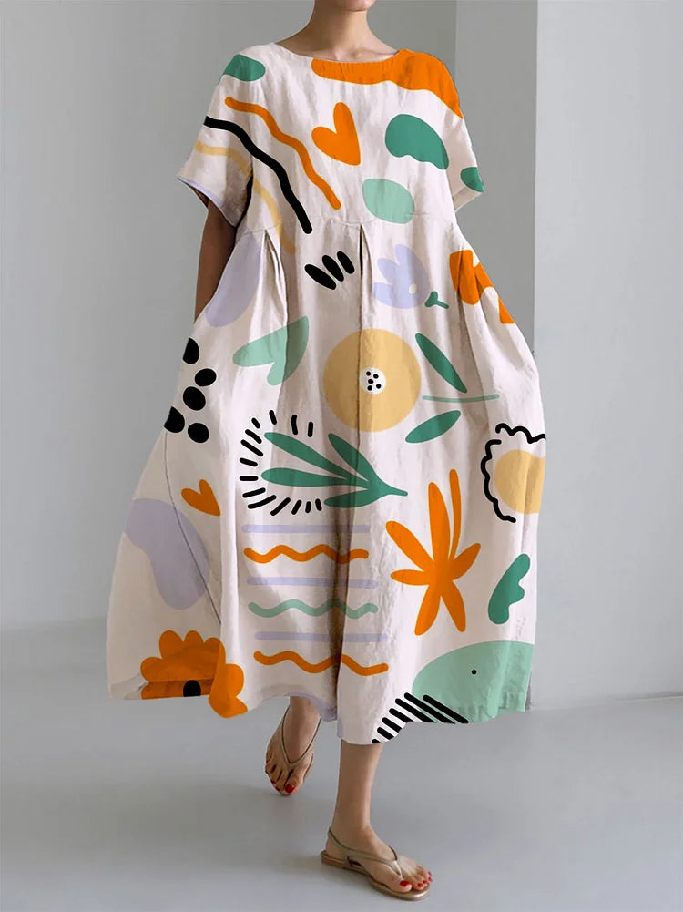 MILENA | Langes Farbige Kleid mit Leichtem Komfort und Künstlerischem Druck für einen Einzigartigen Sommerstil